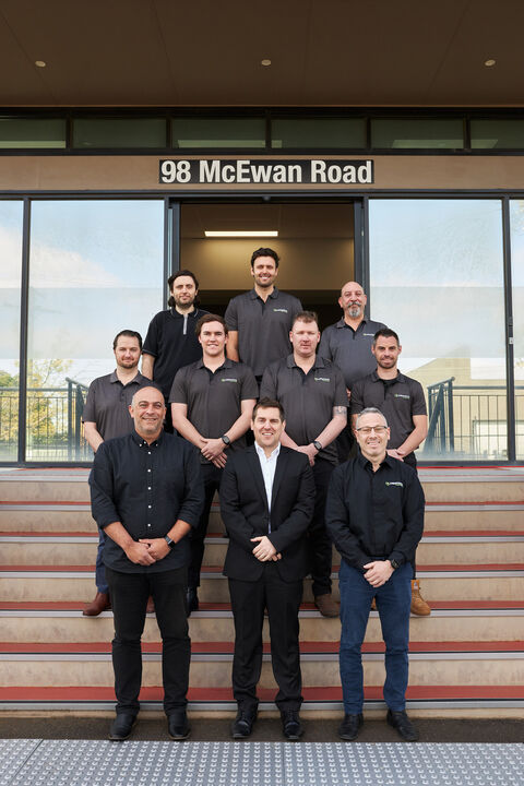 The InsureBuild team outside head office at 98 McEwan Road, Heidelberg West
